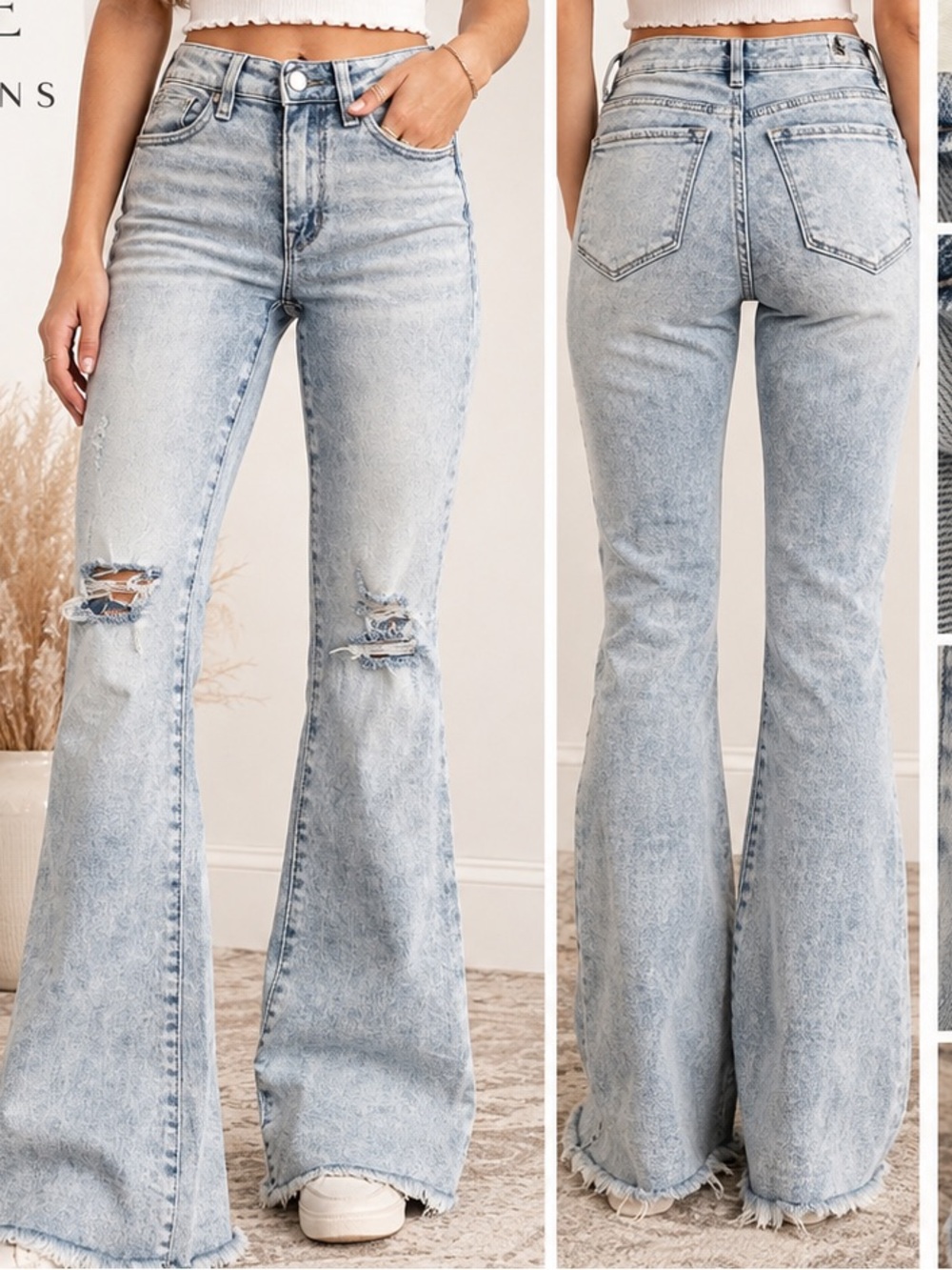 Altar’d State Size 0 Acid Wash Distressed Flare Jeans Light Wash Raw Hem